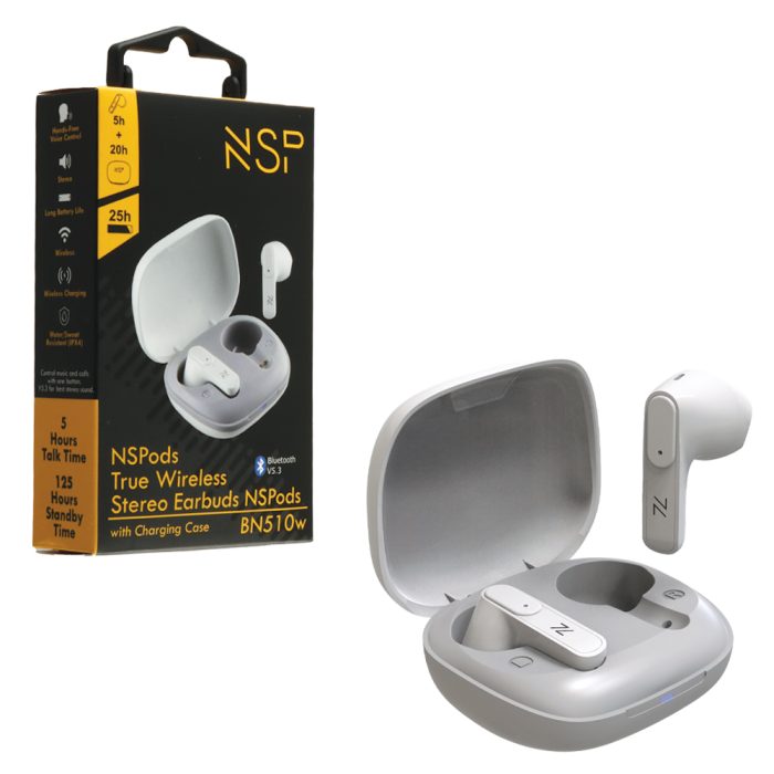 NSP INSPIRE BLUETOOTH STEREO BN510W TWS HEADSET V5.3 ΜΕ ΘΗΚΗ ΦΟΡΤΙΣΗΣ - ΜΕΤΑΦΟΡΑΣ WHITE