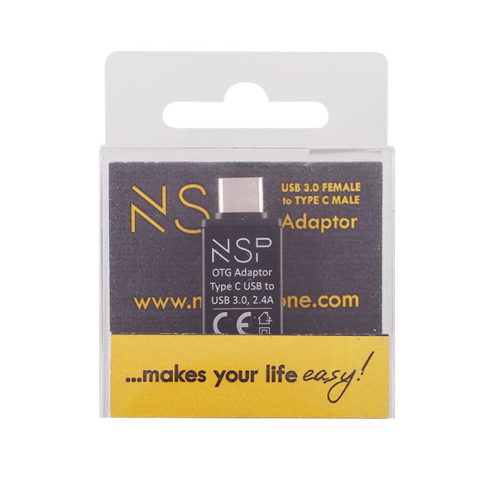 NSP ADAPTOR USB 3.0 OTG 2.4A FEMALE TO TYPE C MALE BLACK