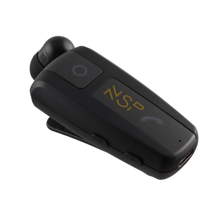 NSP BLUETOOTH BN220 RETRACTABLE CLIP ON HEADSET V5.3 VIBRATION + ANTI-LOST BLACK
