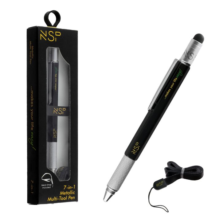 NSP 7 IN 1 METALLIC MULTI-TOOL PEN BLACK