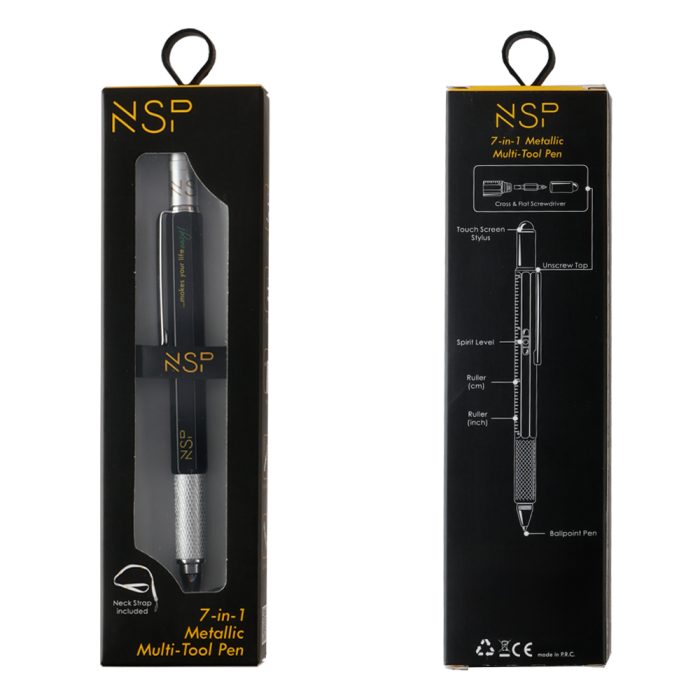 NSP 7 IN 1 METALLIC MULTI-TOOL PEN BLACK