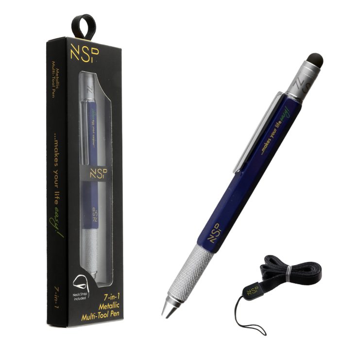 NSP 7 IN 1 METALLIC MULTI-TOOL PEN BLUE