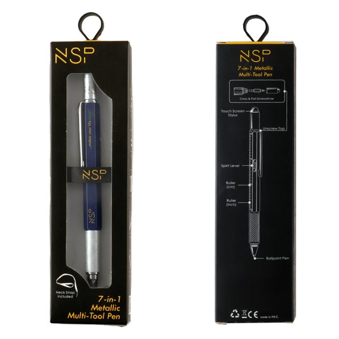 NSP 7 IN 1 METALLIC MULTI-TOOL PEN BLUE