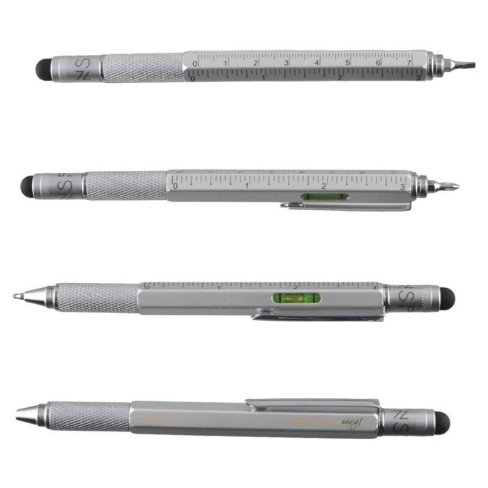 NSP 7 IN 1 METALLIC MULTI-TOOL PEN SILVER (WITH RED INK)