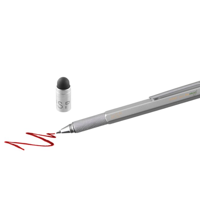 NSP 7 IN 1 METALLIC MULTI-TOOL PEN SILVER (WITH RED INK)