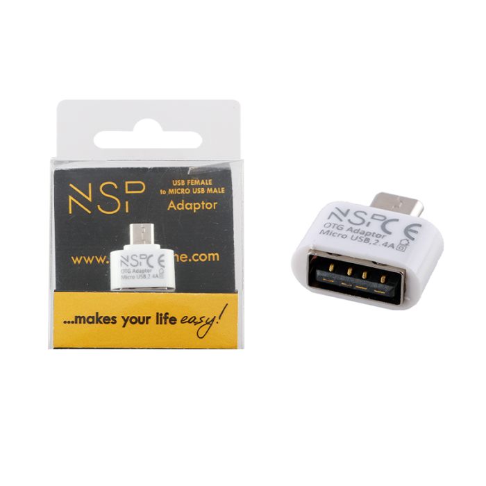 NSP ADAPTOR USB 2.0 OTG 2.4A FEMALE ΣΕ MICRO USB MALE WHITE