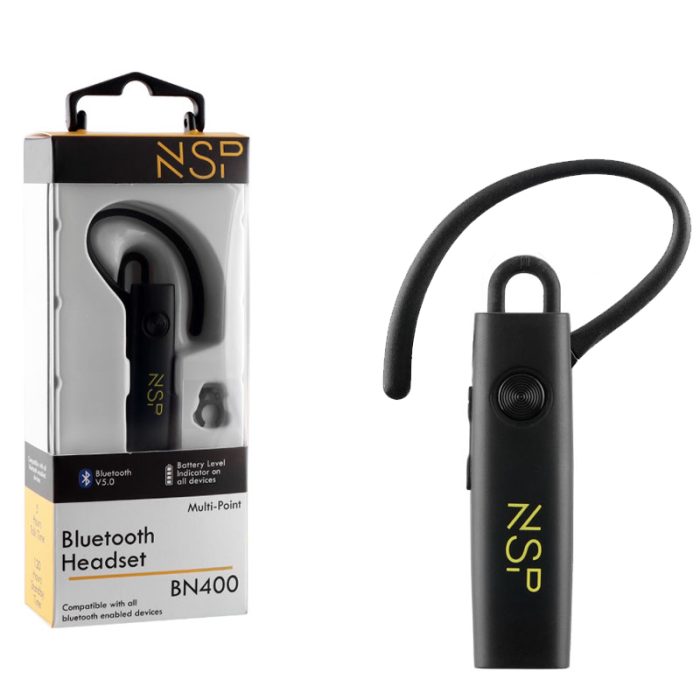 NSP BLUETOOTH HEADSET BN400 V5.0 + HANGER CLIP FOR STRAP BLACK