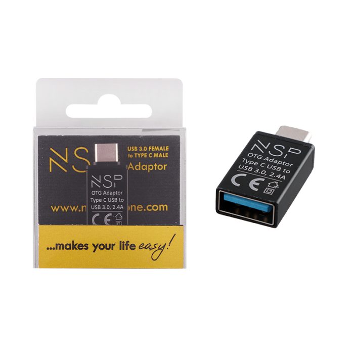 NSP ADAPTOR USB 3.0 OTG 2.4A FEMALE TO TYPE C MALE BLACK