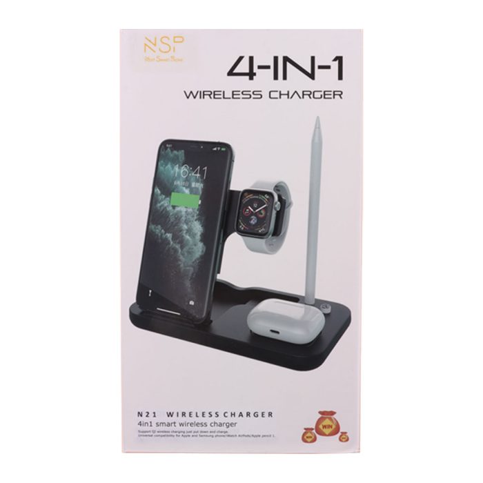 NSP N21 WIRELESS CHARGER 4 IN 1 (PHONE 15W/SMARTWATCH 2W/BLUETOOTH 3W/APPLE PENCIL 1W) USB-C 1m WHITE