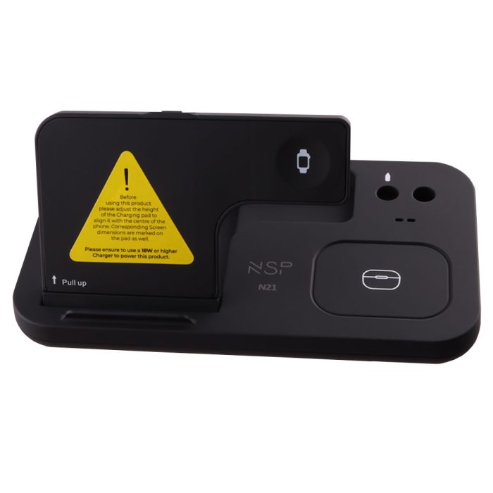 NSP N21 WIRELESS CHARGER 4 IN 1 (PHONE 15W/SMARTWATCH 2W/BLUETOOTH 3W/APPLE PENCIL 1W) USB-C 1m BLACK
