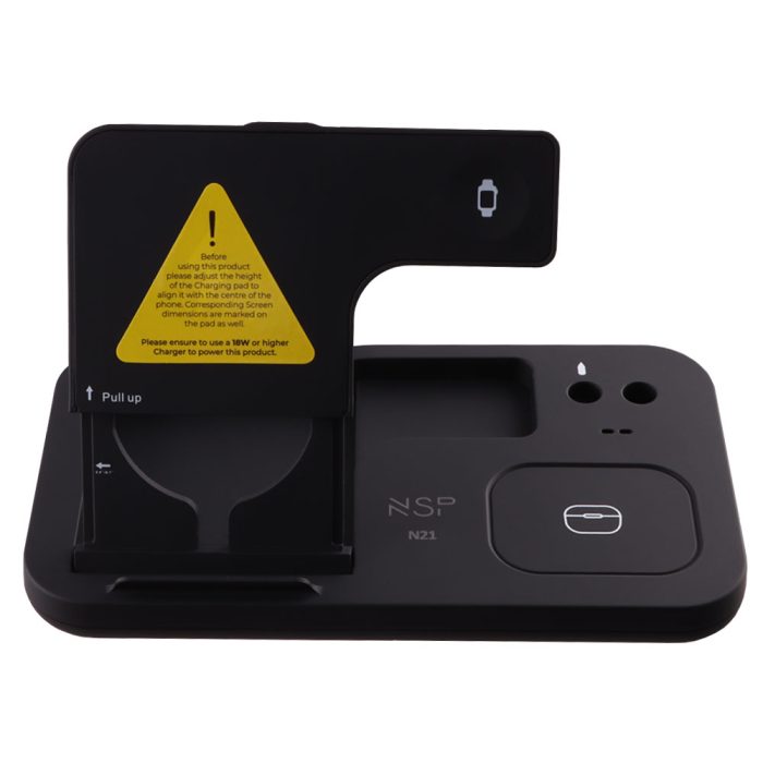 NSP N21 WIRELESS CHARGER 4 IN 1 (PHONE 15W/SMARTWATCH 2W/BLUETOOTH 3W/APPLE PENCIL 1W) USB-C 1m BLACK