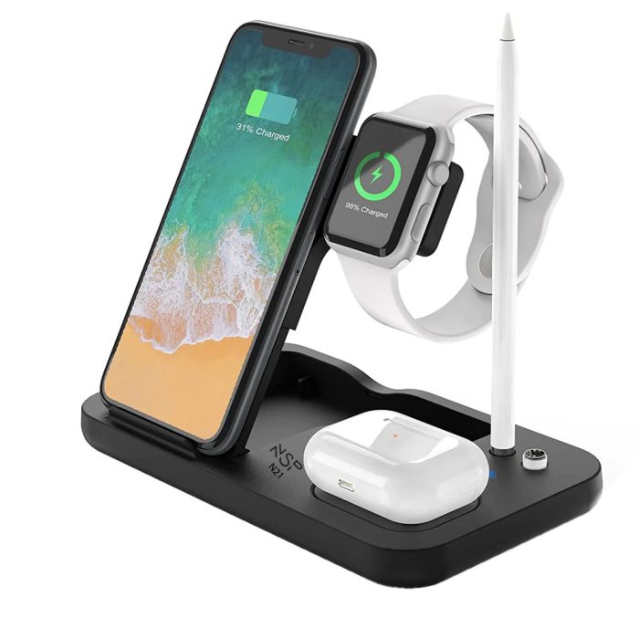 NSP N21 WIRELESS CHARGER 4 IN 1 (PHONE 15W/SMARTWATCH 2W/BLUETOOTH 3W/APPLE PENCIL 1W) USB-C 1m BLACK